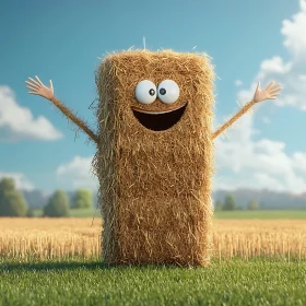 Cartoon Hay Bale with Open Arms