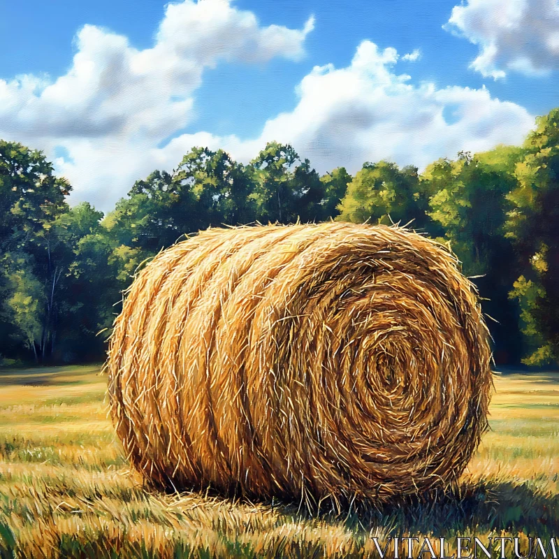 AI ART Rural Landscape with Hay Bale