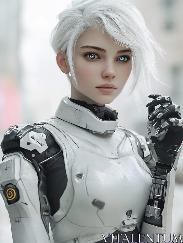 Sci-Fi Cyborg Woman with Unique Eyes AI Image