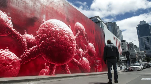 Red Mural on City Street
