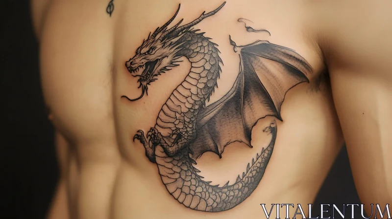 Elaborate Dragon Chest Tattoo AI Image