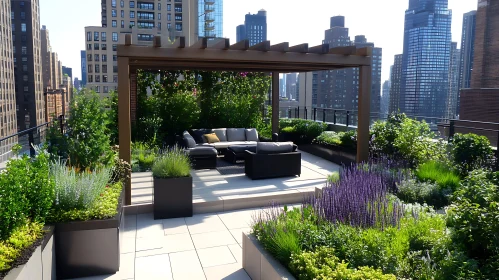 City Rooftop Garden Oasis with Seating