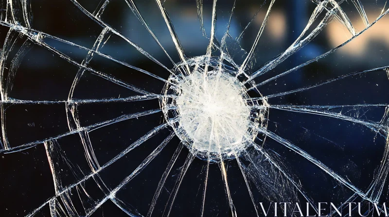 Web-like Shattered Glass with Central Fractures AI Image