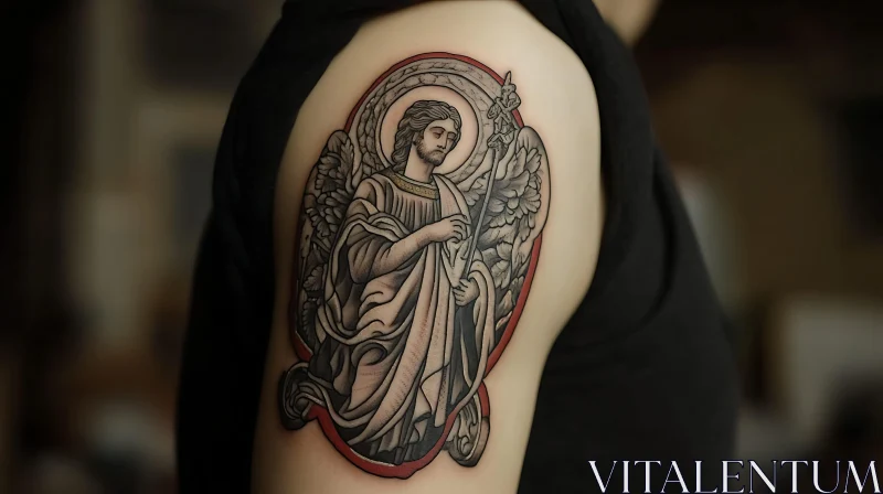 AI ART Grayscale Angelic Tattoo Design on Arm