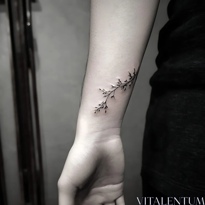 Fine Line Branch Tattoo on Inner Wrist AI Image