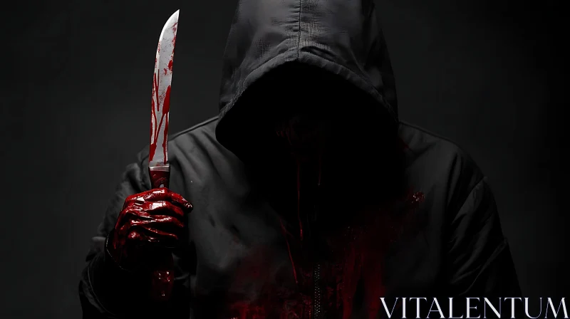 Sinister Hooded Figure with Bloody Weapon AI Image