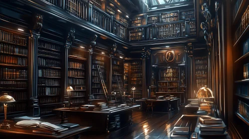 Classic Interior Library with Warm Light