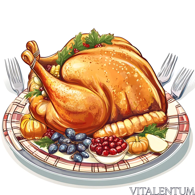 Festive Turkey Dinner Illustration AI Image