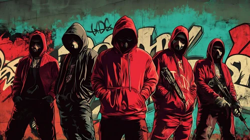 Masked Group with Graffiti Background