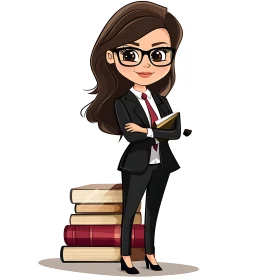 Cartoon Businesswoman with Stacked Books