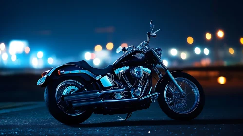 Chrome Motorcycle at Night