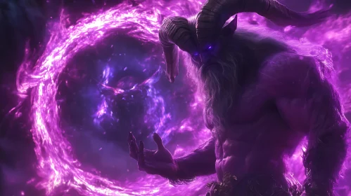 Horned Demon with a Purple Portal