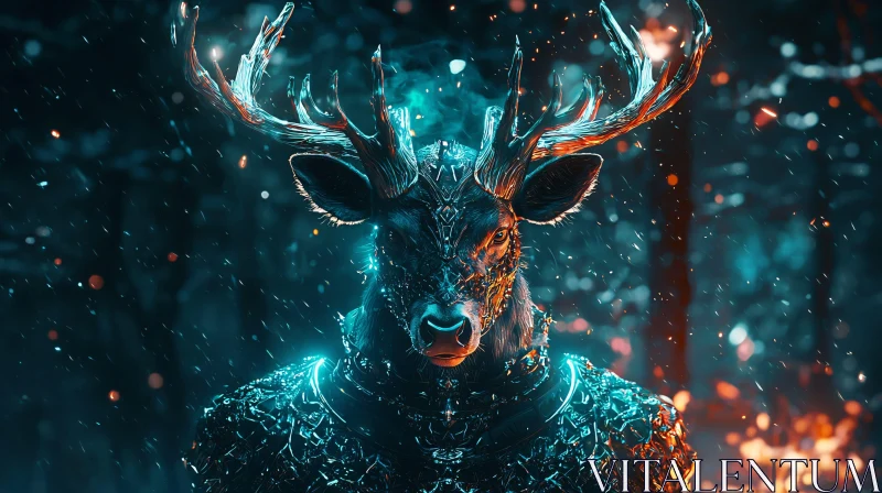 AI ART Mystical Deer Warrior in the Night