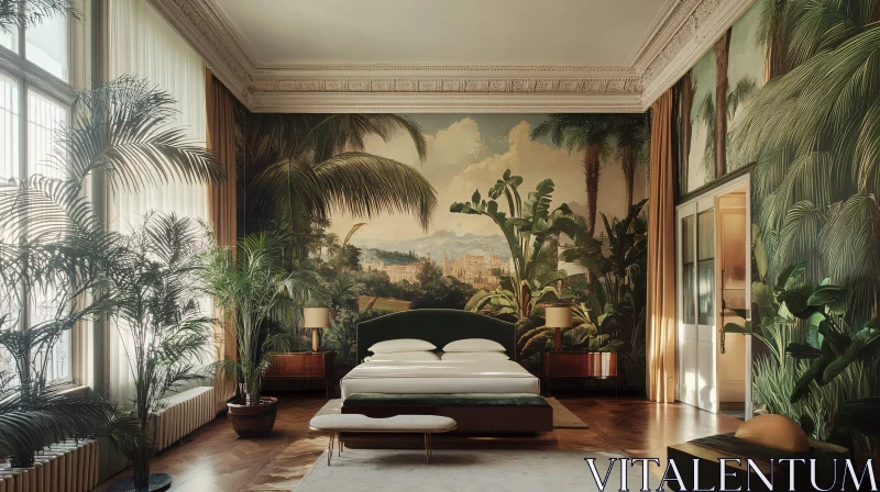 AI ART Lush Tropical Bedroom Retreat