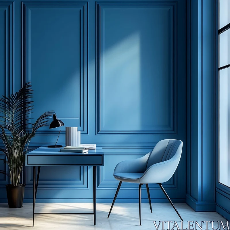 AI ART Stylish Blue Room with Minimalist Decor