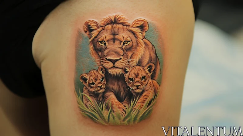 Animal Tattoo Art: Lioness and Cubs AI Image