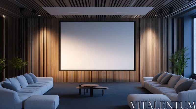 Modern Living Room with Projector Screen AI Image