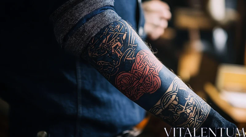 Close-Up of Artistic Arm Tattoos AI Image