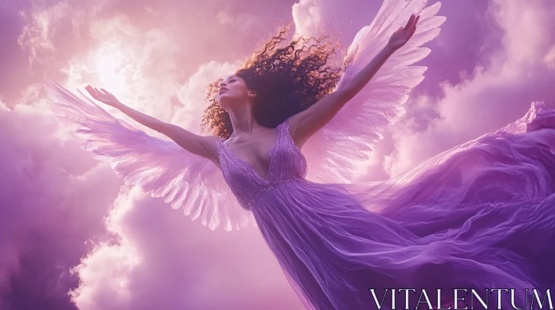 AI ART Angel Soaring in a Purple Sky