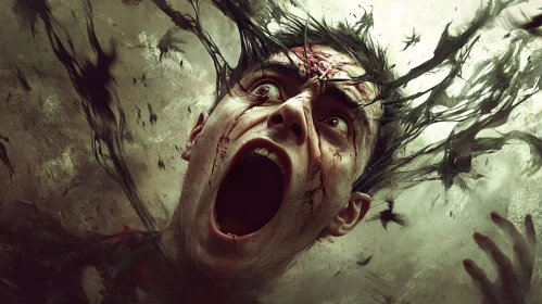 Portrait of a Man Screaming in Fear