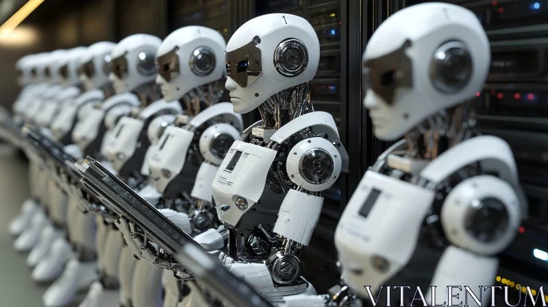 AI ART Array of White Humanoid Robots