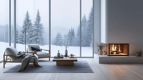 Snowy Landscape from a Warm Interior