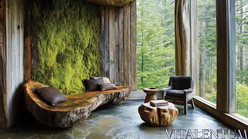 Nature-Inspired Interior Design with Wooden Elements AI Image