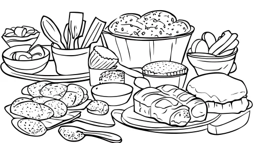 Monochrome Breakfast and Pastry Illustration