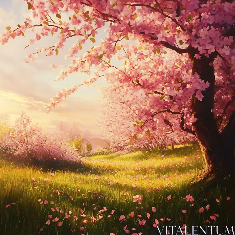 AI ART Pink Petals Landscape