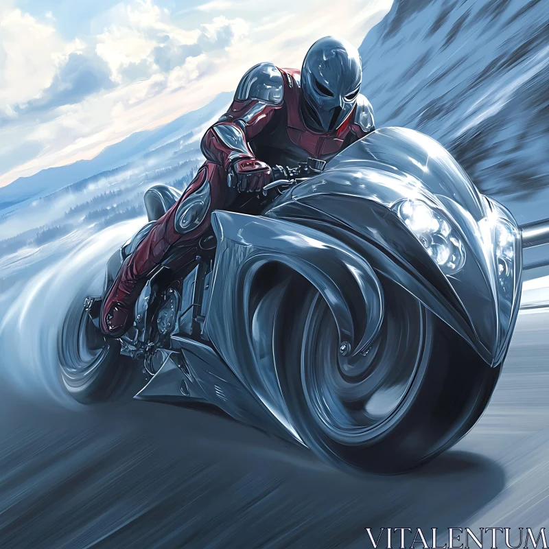 Sleek Motorcycle Speeding on a Winter Road AI Image