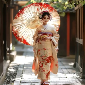 Traditional Japanese Woman with Parasol