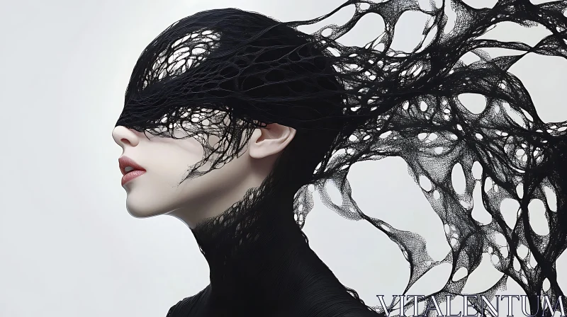 Woman Portrait with Abstract Black Web AI Image