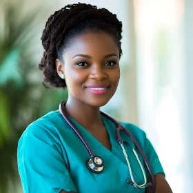 Woman in Teal Scrubs with Stethoscope