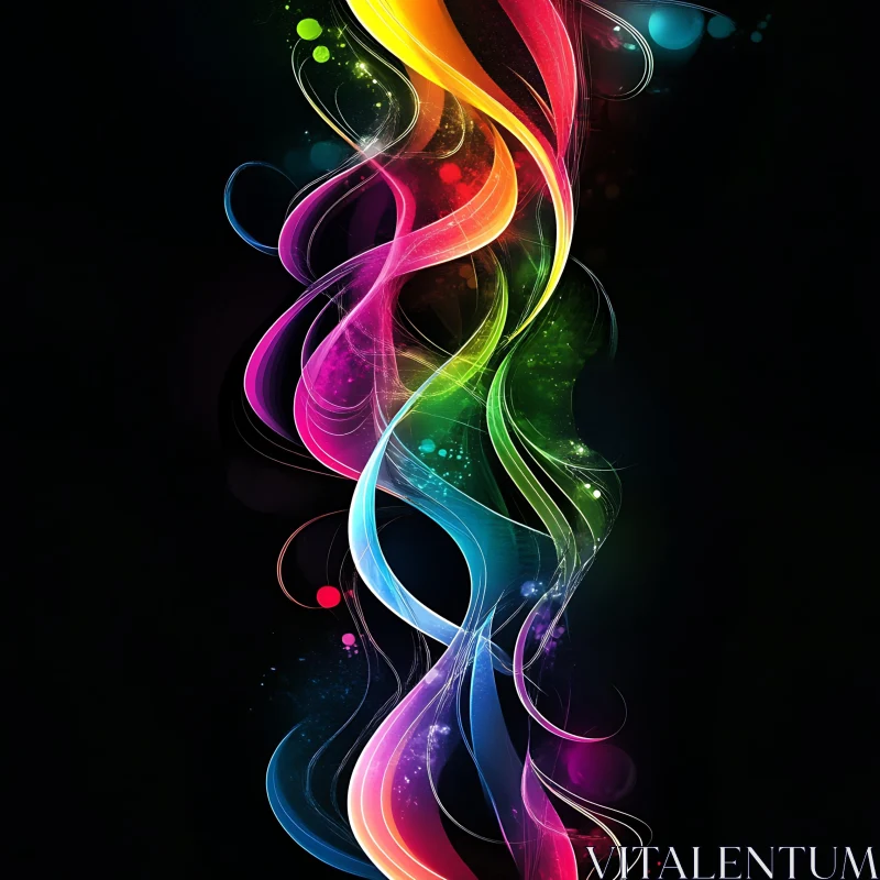 Colorful Abstract Ribbons on Black Canvas AI Image