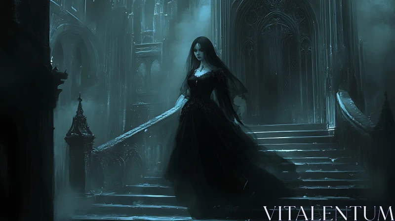 AI ART Gothic Lady in Dark Castle