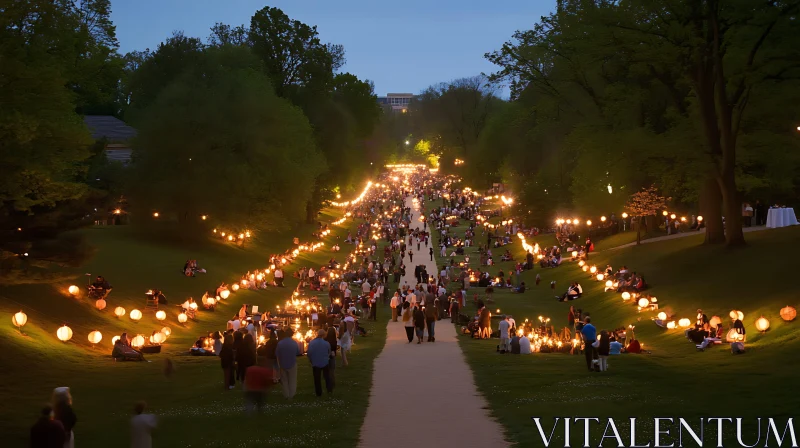 Hillside Celebration: A Night of Lanterns AI Image