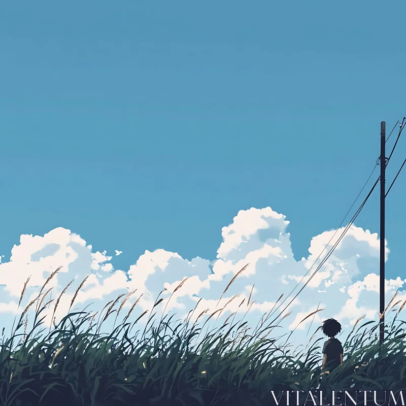 AI ART Boy in Tall Grass under Cloudy Sky