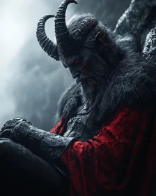 Horned Demon Contemplating in Mist