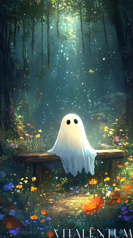 AI ART Forest Ghost on a Bench