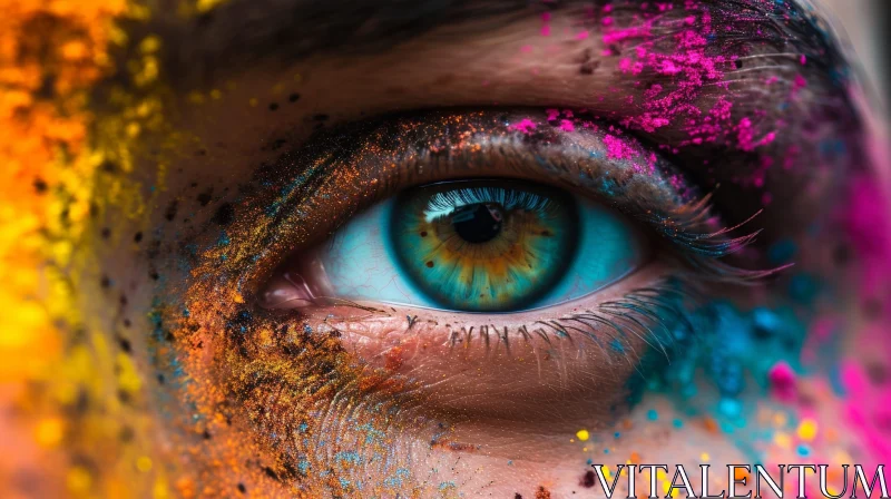 Captivating Close-Up of Woman's Eye with Vibrant Makeup AI Image