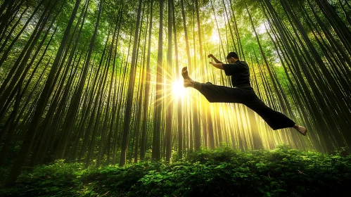 Bamboo Forest Athlete Mid-Air