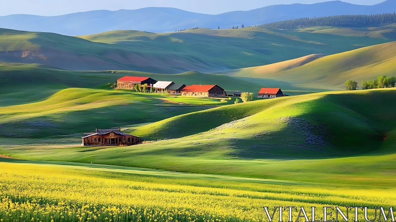 Green Hills and Farmland AI Image