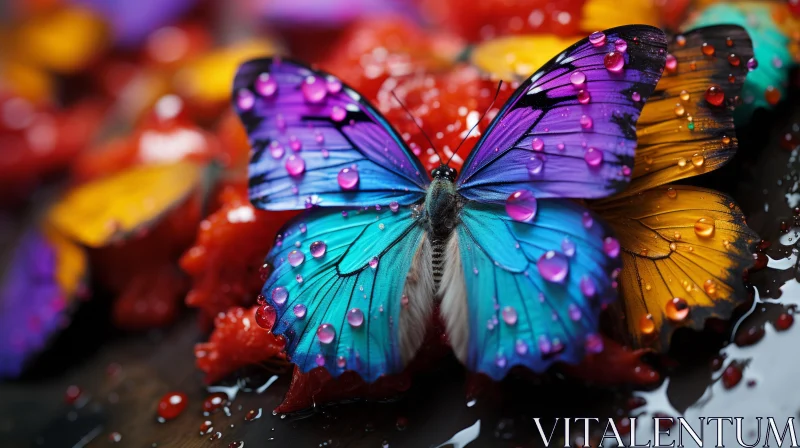 Colorful Butterflies on Damp Fruit - A Blend of Reality and Fantasy AI Image