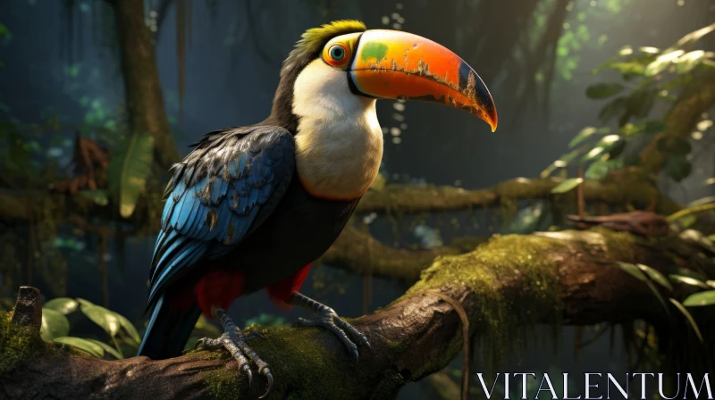 Colorful Toucan on Branch: A Revived Historical Art Form AI Image