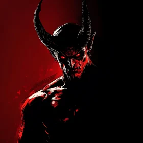 Dark Demon with Horns and Red Eyes