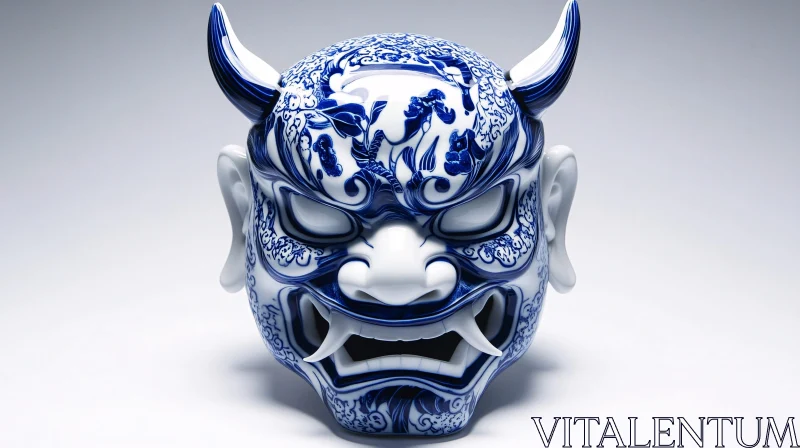 AI ART Oriental Porcelain Mask with Blue Design