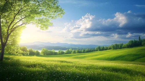 Lush Green Field under Blue Sky