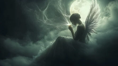 Moonlit Angel with Wings of Light
