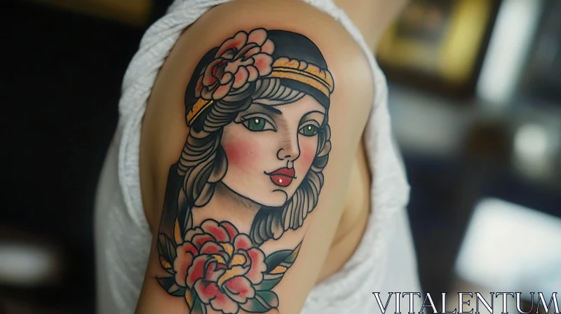 Floral Woman Tattoo Art AI Image