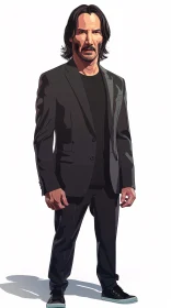 Keanu Reeves Digital Art in Black Suit